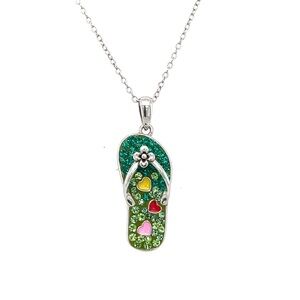 Flip Flop Pendant In Sterling Silver and chain with Elements Of Swarowski